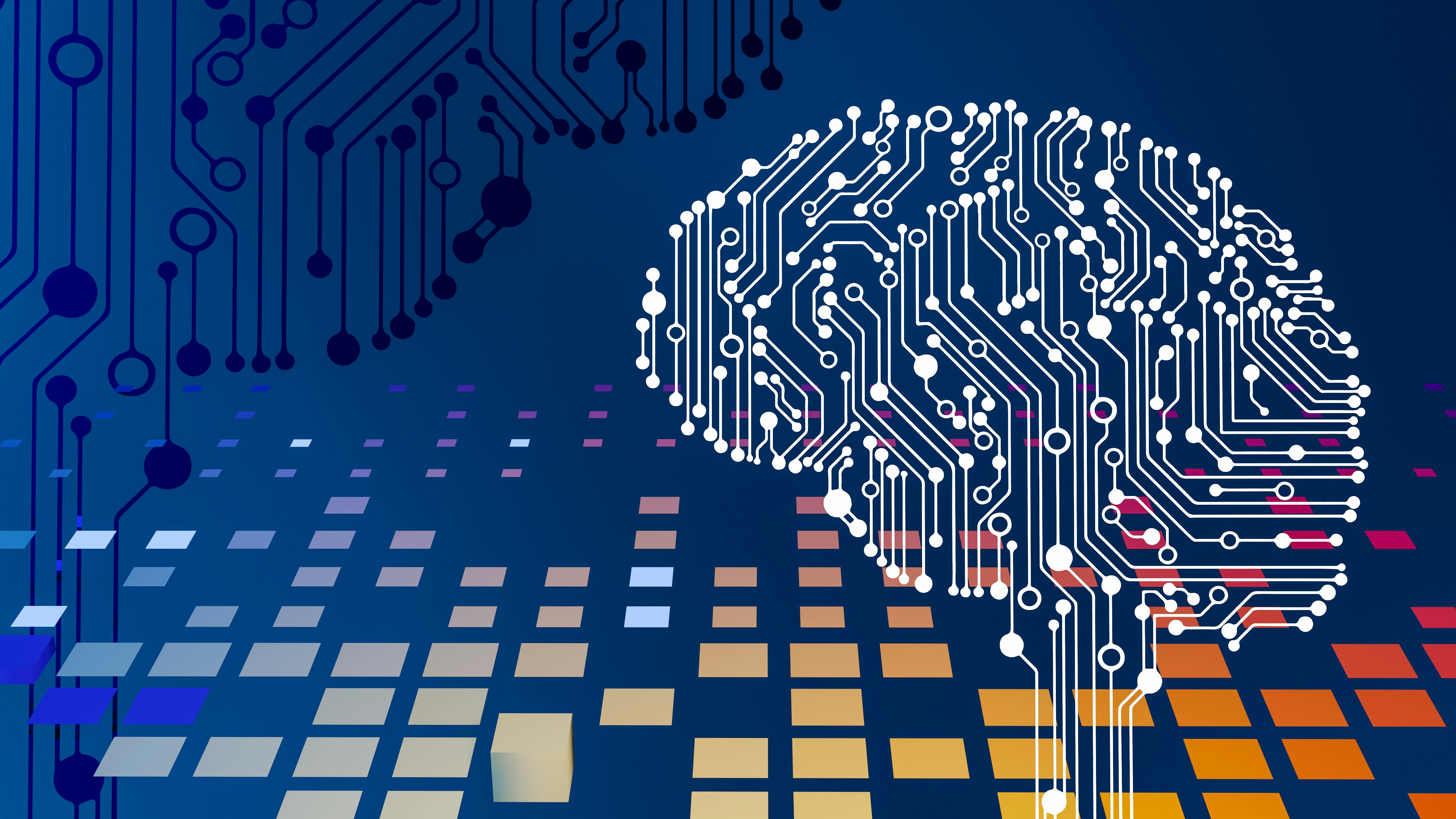 Circuit board shaped like a brain, illustrating artificial intelligence technology