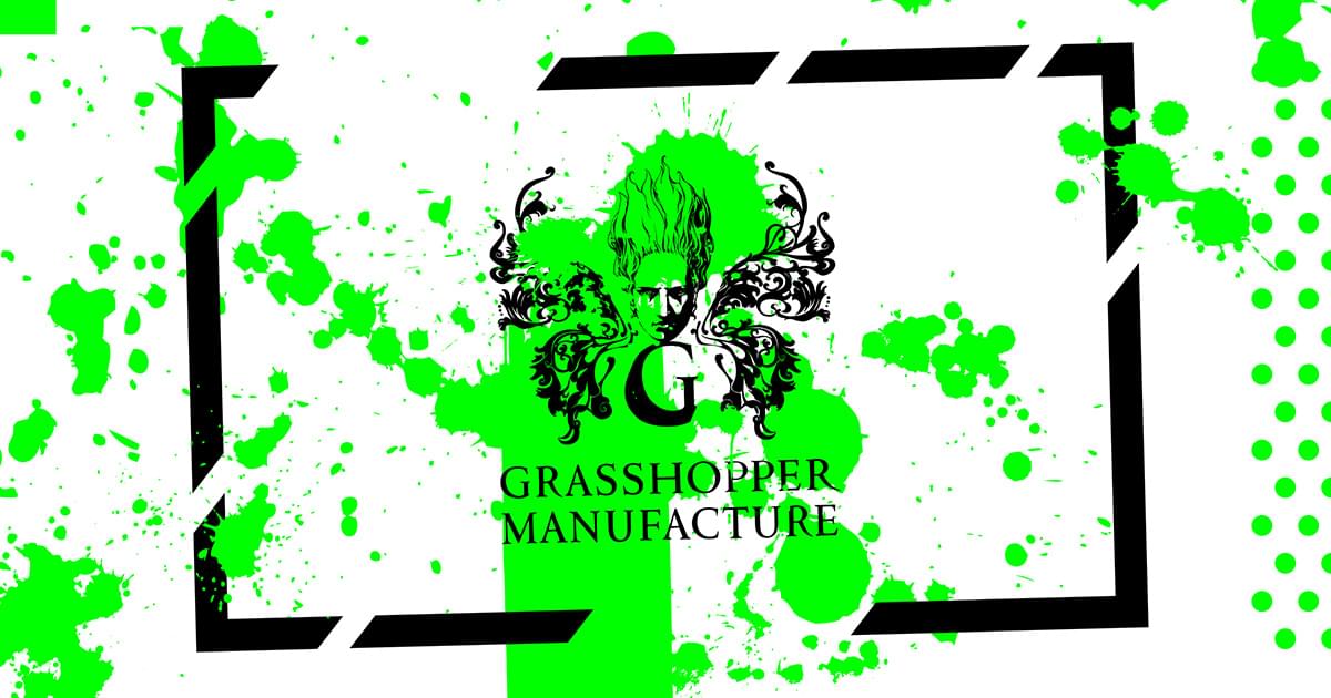 Grasshopper Manufacture studio logo on green paint splatters
