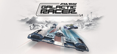 Official key art for Star Wars: Galactic Racer showing two podracer-style vehicles speeding across a desert planet, with the game's logo above